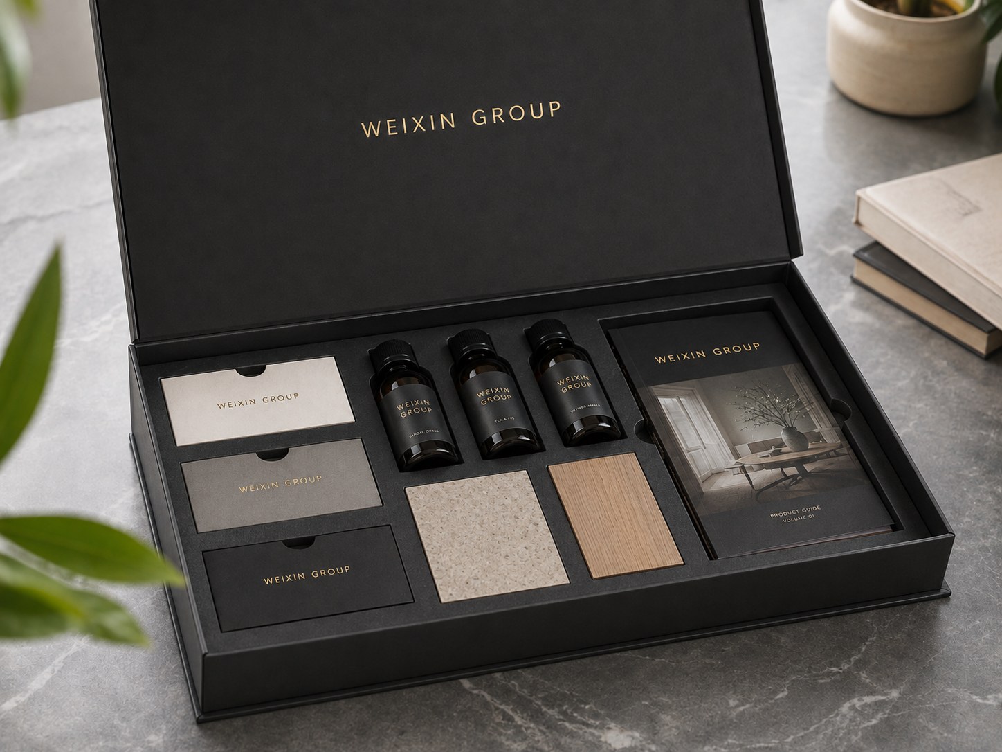 Custom presentation box insert holding multiple products securely