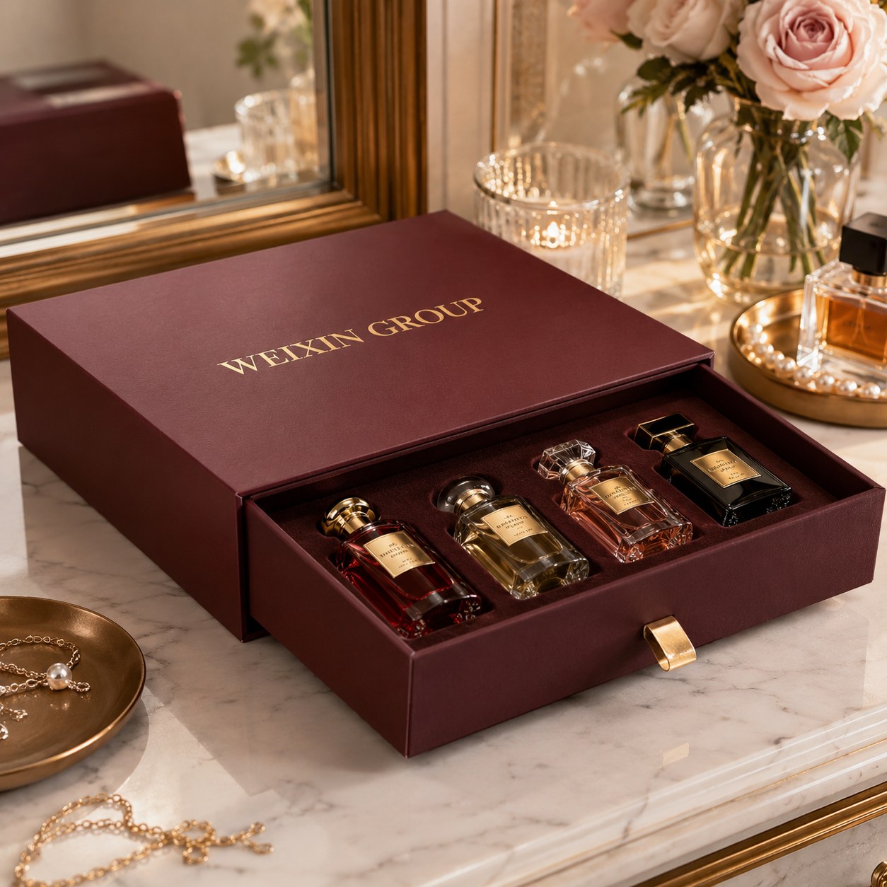 Custom drawer rigid box for perfume bottles fragrance sets and premium presentation packaging