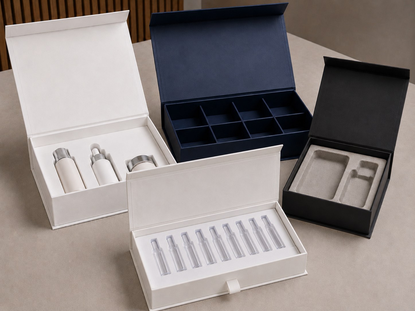 Custom insert and magnetic closure structure for a magnetic rigid box