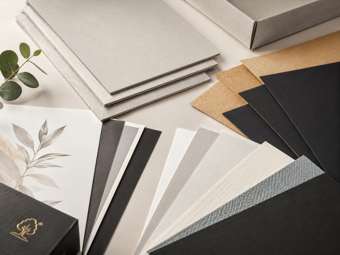 Rigid box materials for custom magnetic presentation boxes including greyboard, printed paper and specialty paper