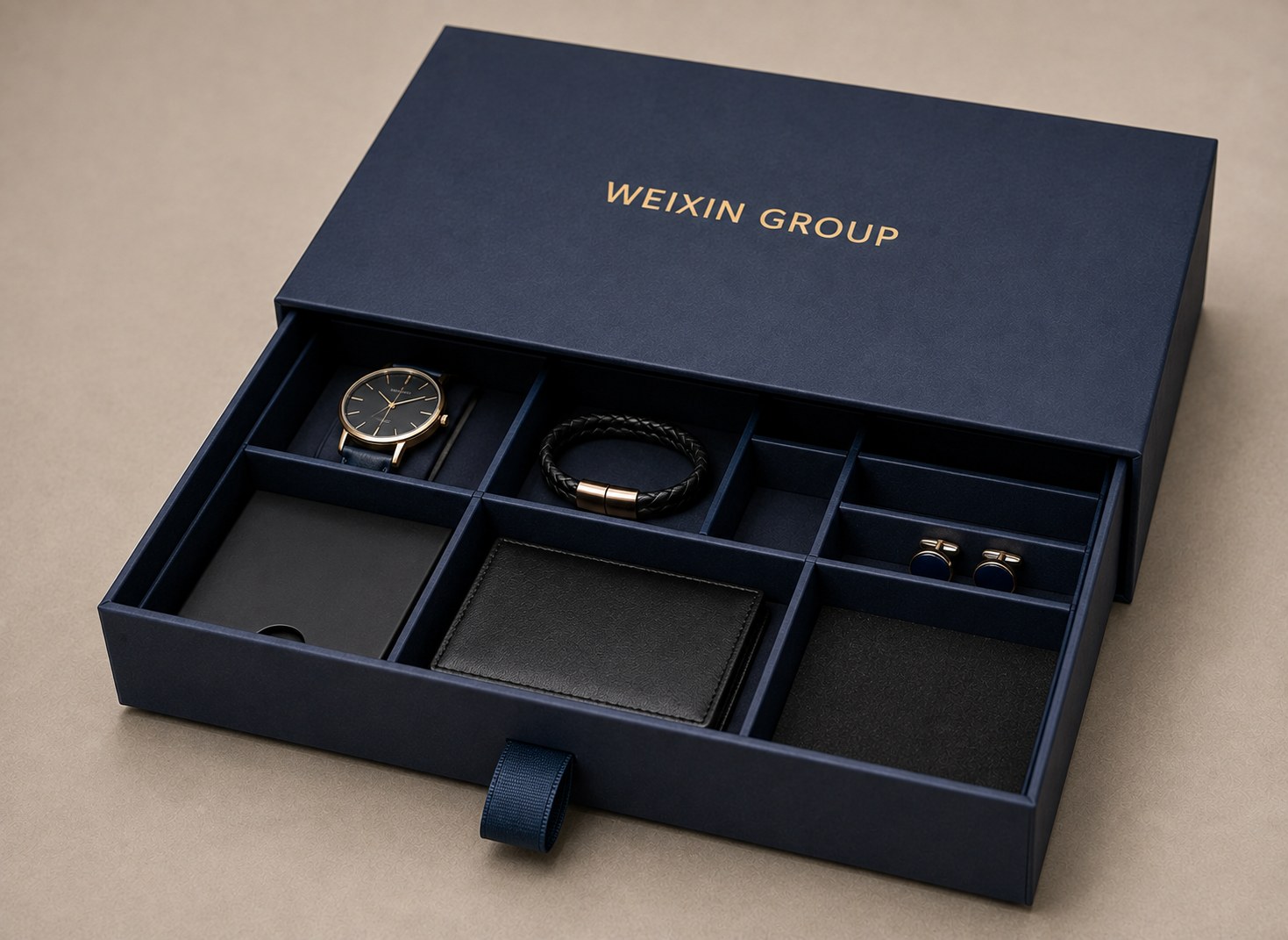 Multi-compartment drawer rigid box for product sets and presentation kits